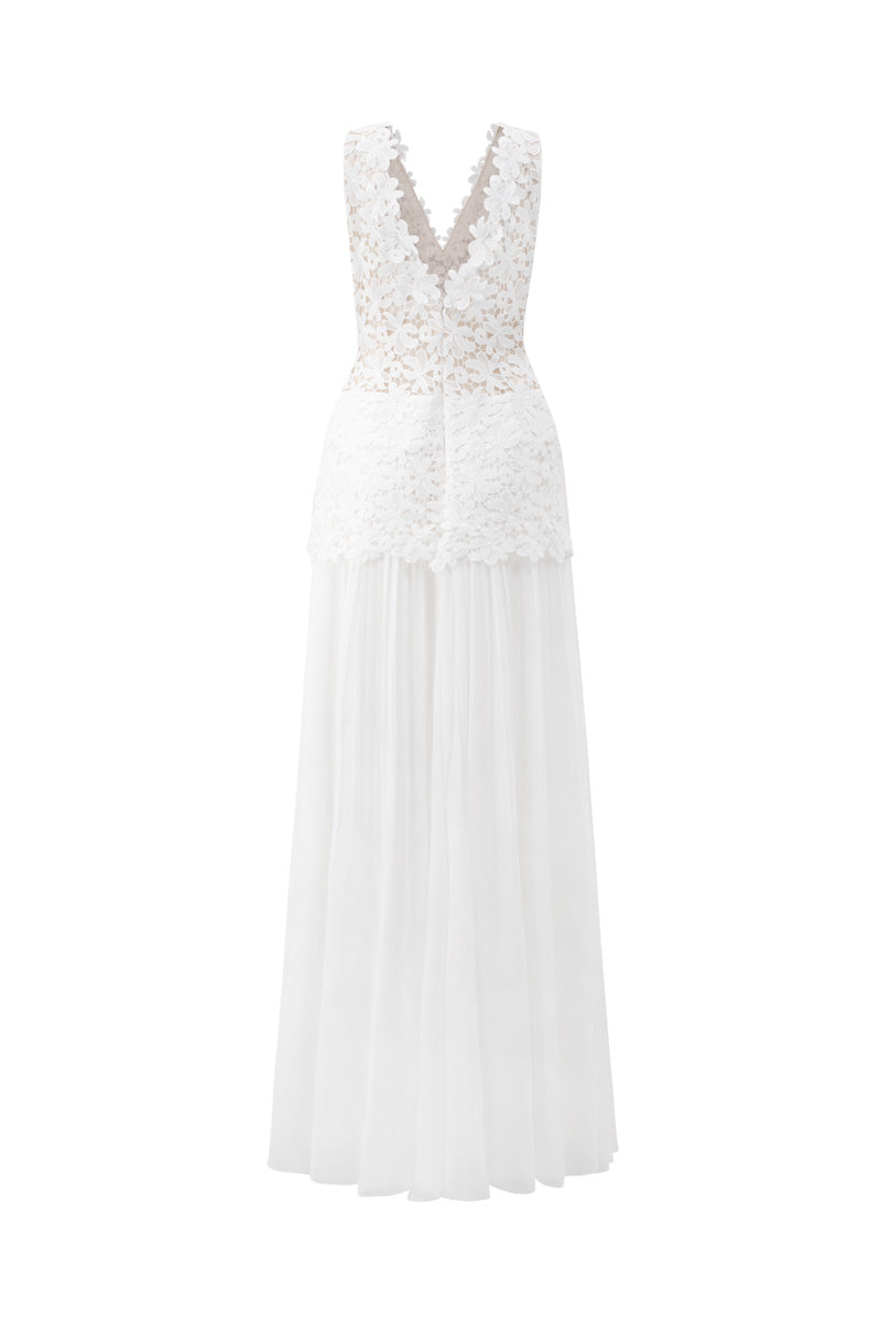 GABRIELLA WHITE FLORAL LACE MIXED CHIFFON DRESS - CULT MIA