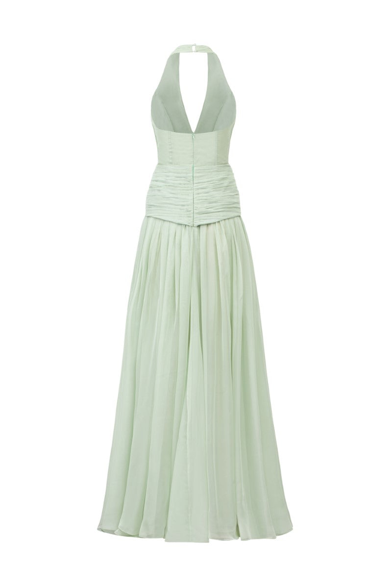DOROTHEA MINT SILK PLEATED DRESS - CULT MIA