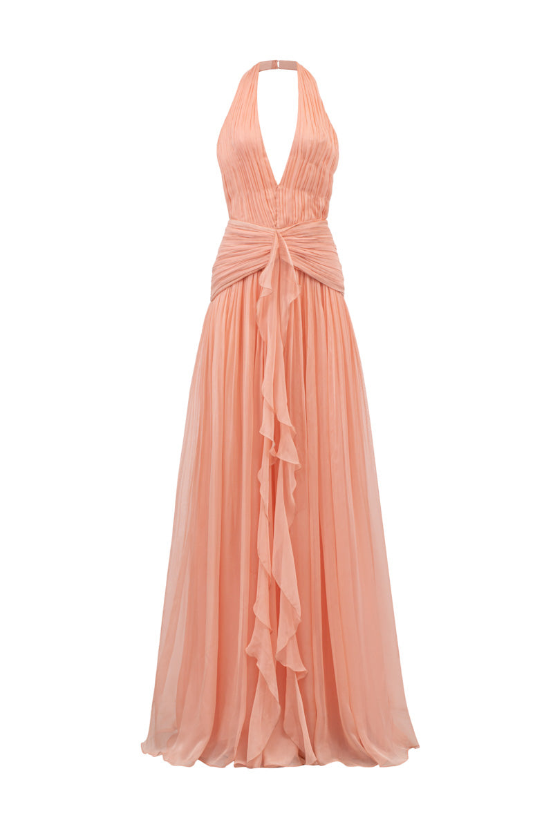 DOROTHEA PEACH FUZZ SILK PLEATED DRESS - CULT MIA