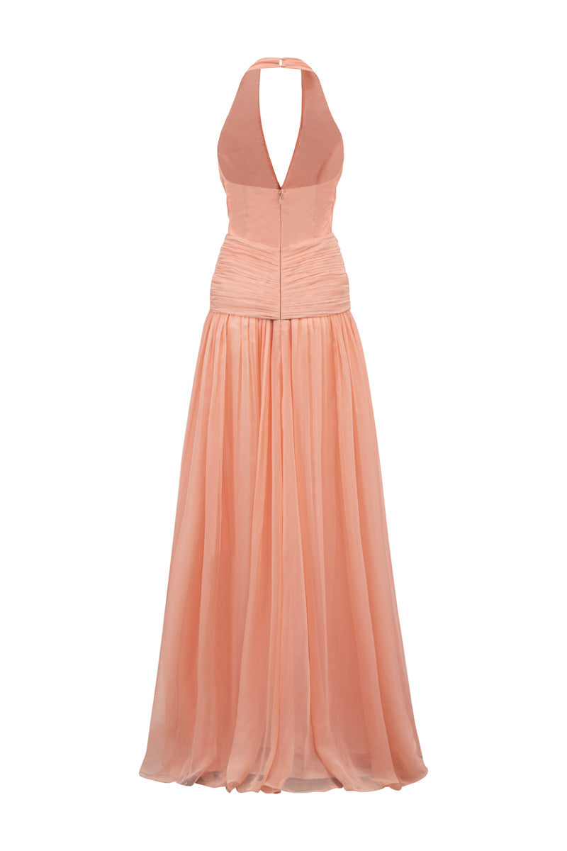 DOROTHEA PEACH FUZZ SILK PLEATED DRESS - CULT MIA