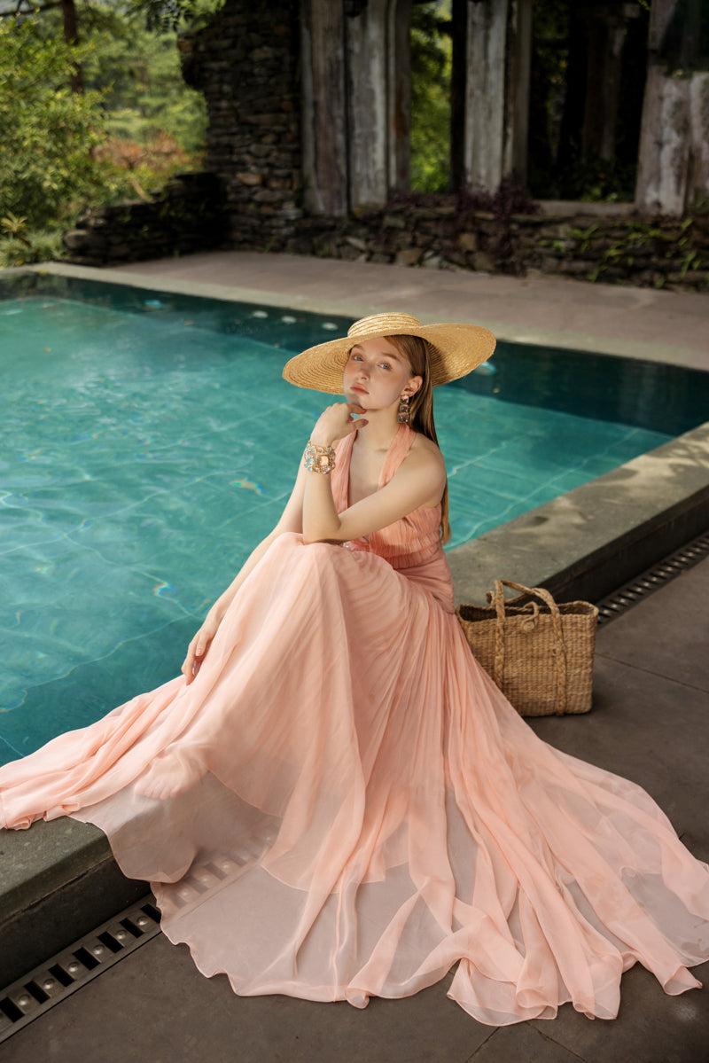 DOROTHEA PEACH FUZZ SILK PLEATED DRESS - CULT MIA