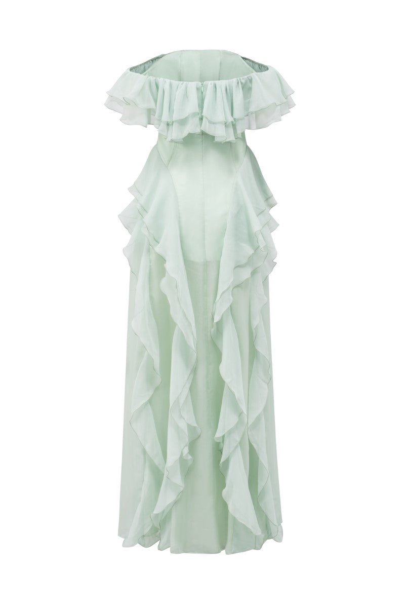 ELISABETH MINT SILK RUFFLES DRESS - CULT MIA