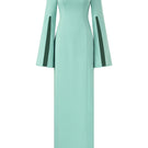 Mint Calypso crepe gown by 21Six, flowing elegant dress with a fitted waist and sleeveless design, perfect for formal occasions.