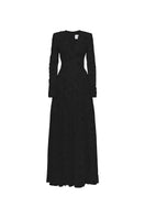 Elegant floral lace long sleeve gown by Tracy Studio featuring intricate lace details and a flowing silhouette.