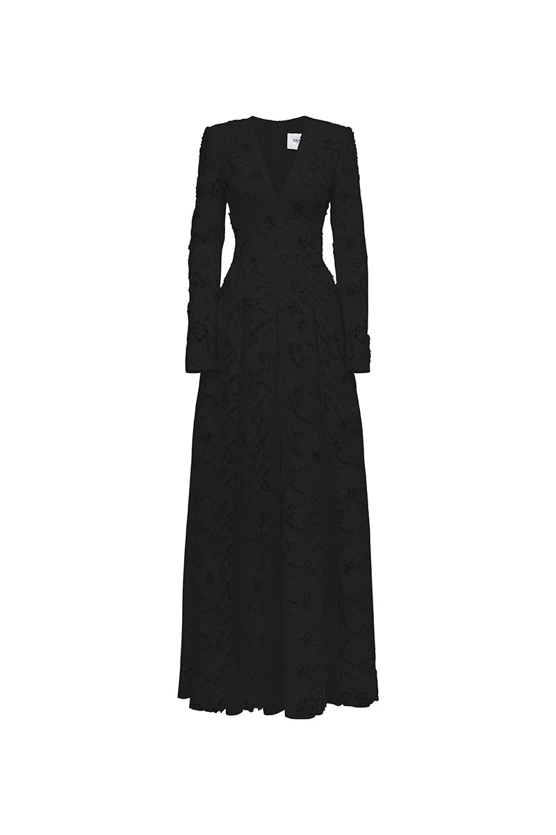 long black lace dress with sleeves Jamie Floral Stitching Sleeve / L column maxi skirt Black Lace Dresses | Elegant