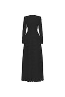 Elegant floral lace long-sleeve gown by Tracy Studio featuring intricate lace details and a flowing silhouette.
