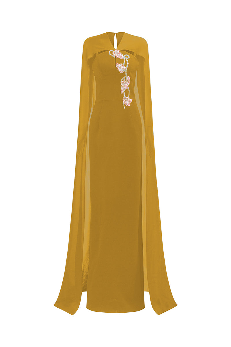VELVET SATIN CAPE GOWN | CULT MIA