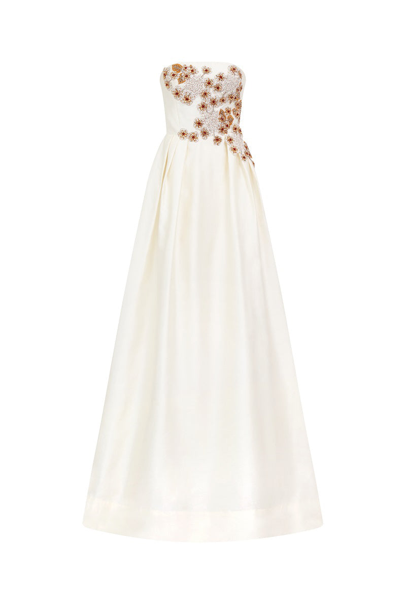 Elegant Tracy Studio taffeta mermaid gown with a puffy cape, designed as a stylish maxi dress for formal occasions.