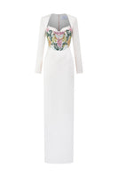 Elegant off-white Taffeta Mikado gown by Tracy Studio featuring a flowing design and luxurious fabric.