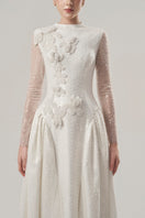 Beading lace high neck gown by Tracy Studio featuring intricate lace details and elegant design.