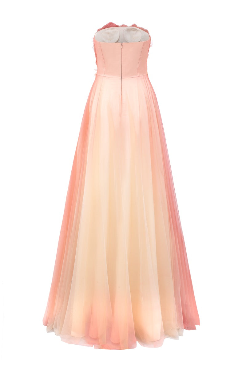 Elegant tulle layered maxi dress by Tracy Studio featuring flowing fabric and a graceful silhouette.