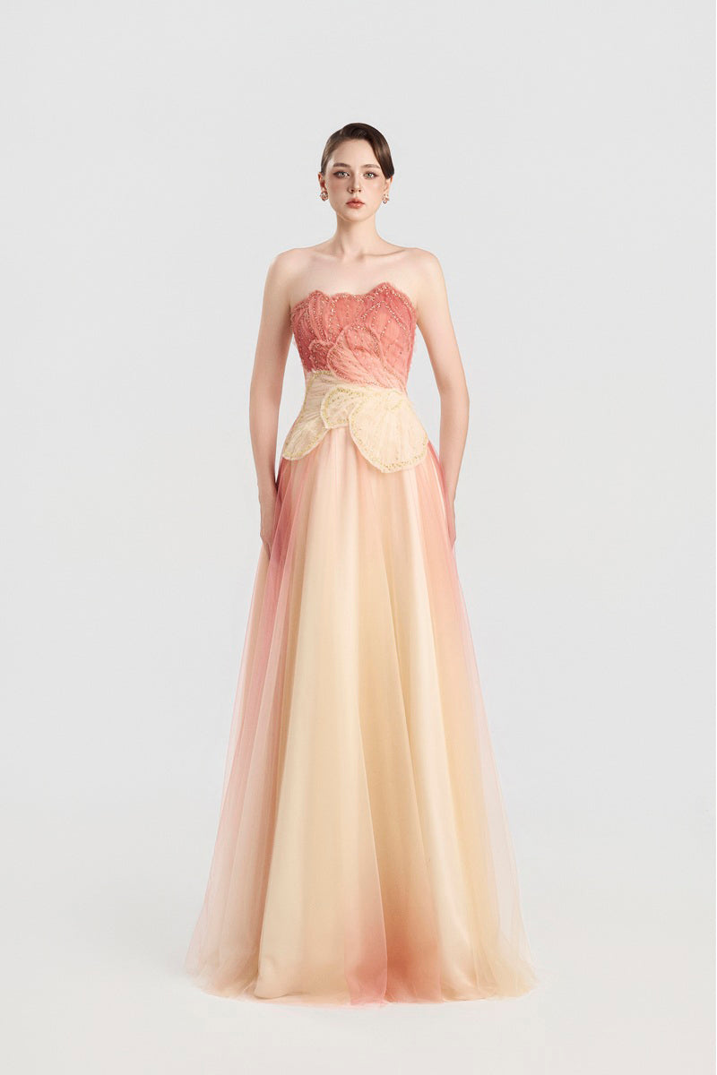 Elegant tulle layered maxi dress by Tracy Studio featuring flowing fabric and a sophisticated design.