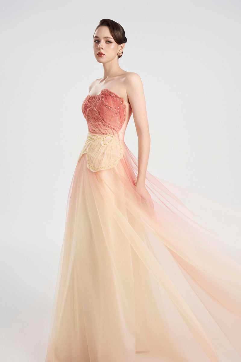 Layered tulle maxi dress by Tracy Studio featuring flowing fabric and elegant design, perfect for formal occasions.