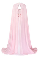 Pink chiffon A-line gown by Tracy Studio, flowing fabric with elegant silhouette, perfect for formal occasions.