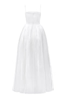 Off-white chiffon A-line gown by Tracy Studio with flowing fabric and elegant design, perfect for formal occasions.