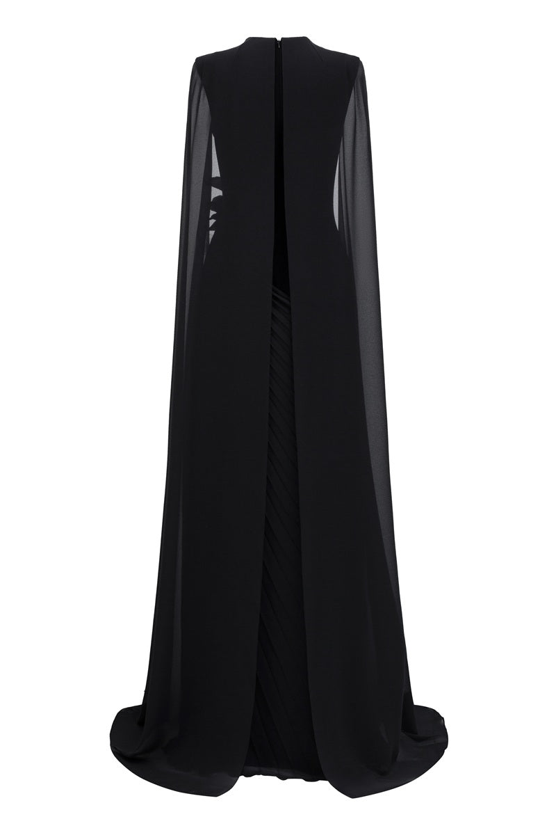CHIFFON LONG SLEEVE GOWN IN BLACK | CULT MIA