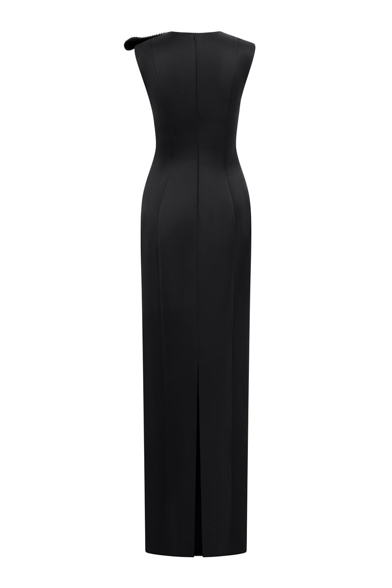 Elegant Tracy Studio Taffeta Mikado embellished maxi dress with intricate detailing and a flowing silhouette.