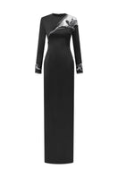 Black TAFFETA MIKADO straight gown by Tracy Studio, featuring a sleek design and elegant silhouette.