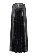 Black Taffeta Mikado boat neck gown by Tracy Studio, featuring a sleek, elegant design perfect for formal occasions.