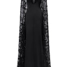 Black Taffeta Mikado deep V-neck gown by Tracy Studio, elegant floor-length dress with a stylish V-neck design.