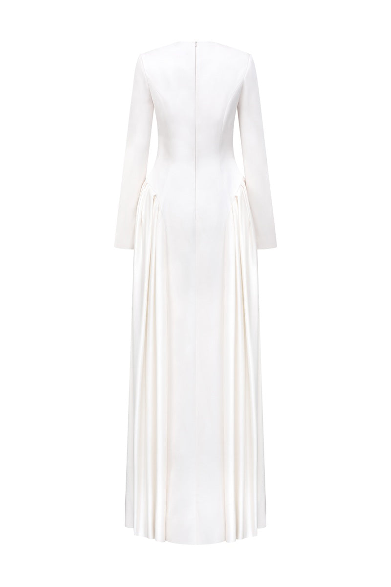 Long sleeve taffeta mikado maxi dress by Tracy Studio, featuring a flowy silhouette and elegant design.
