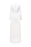 Elegant long sleeve taffeta mikado gown by Tracy Studio featuring a fitted bodice and flowing skirt, suitable for formal occasions.