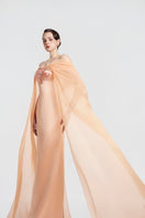 Elegant apricot Taffeta Mikado gown by Tracy Studio, featuring luxurious fabric and a flowing silhouette.