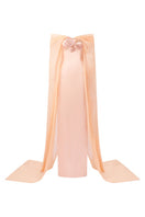 Elegant apricot taffeta mikado gown by Tracy Studio, showcasing a flowing design and luxurious fabric.