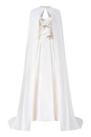 Off-white Taffeta Mikado gown by Tracy Studio, elegant evening dress with smooth fabric and classic silhouette.