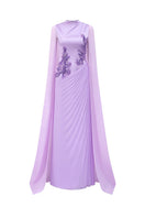 Elegant lilac taffeta mikado gown by Tracy Studio, featuring a flowing design and intricate detailing.