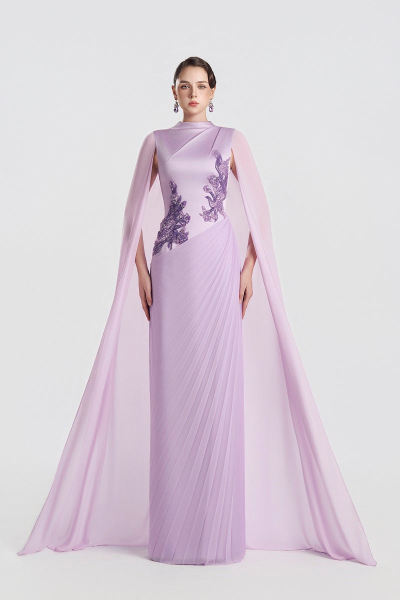 Lilac taffeta mikado maxi dress by Tracy Studio featuring a flowing silhouette and elegant fabric for special occasions.