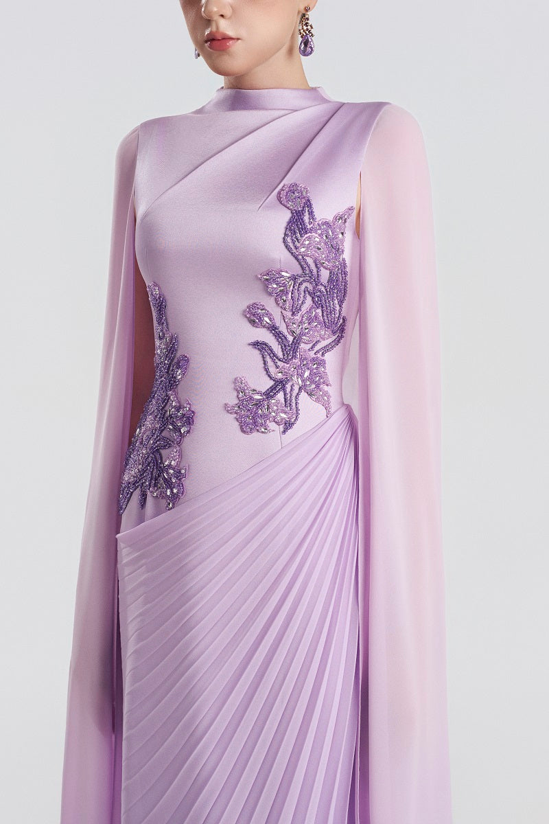 Lilac taffeta mikado maxi dress by Tracy Studio, featuring elegant fabric and flowing silhouette, perfect for formal events.