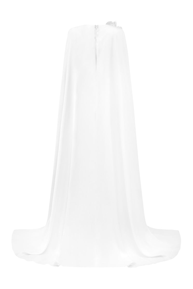 Elegant satin jumpsuit with 3D floral embellishments from Tracy Studio, featuring a flowing maxi dress design.