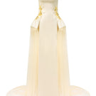 Elegant satin beaded straight gown by Tracy Studio featuring intricate beadwork and a sleek, fitted design.