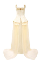 Beaded satin straight gown by Tracy Studio featuring elegant beadwork and a sleek, fitted silhouette.