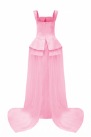 Beaded satin straight gown by Tracy Studio featuring elegant beadwork and smooth satin fabric, perfect for formal occasions.