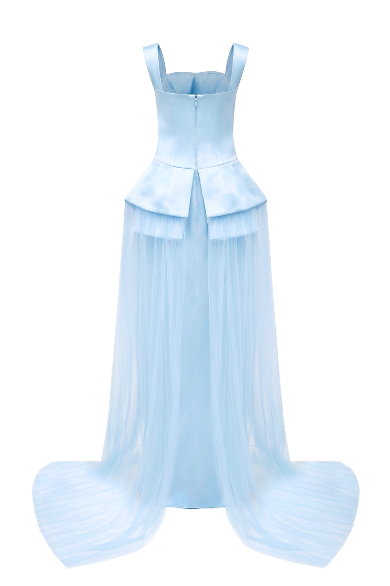Elegant satin beaded straight maxi dress by Tracy Studio, featuring a sleek design and intricate beadwork.