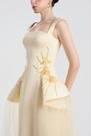 Elegant satin beaded straight gown by Tracy Studio featuring intricate beadwork and a sleek, fitted silhouette.