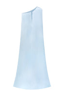 Blue asymmetrical taffeta gown by Tracy Studio with elegant draping and a modern silhouette, perfect for formal occasions.