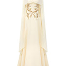 Yellow viscose matte embellished waist gown by Tracy Studio, featuring elegant design and detailed embellishments.
