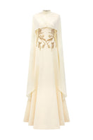 Yellow viscose matte embellished waist gown by Tracy Studio, featuring elegant design and detailed embellishments.