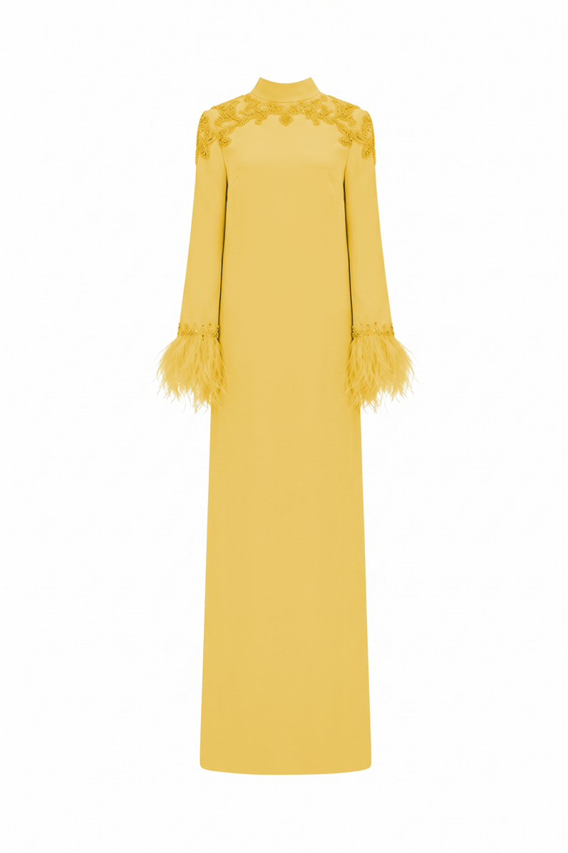 Elegant velvet satin floor-length gown by Tracy Studio, featuring a flowing silhouette and luxurious fabric.