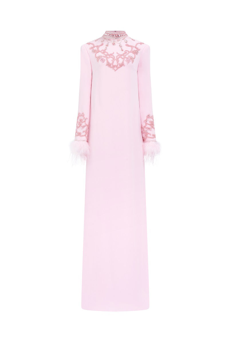 LONG SLEEVE VELVET SATIN DRESS IN PINK