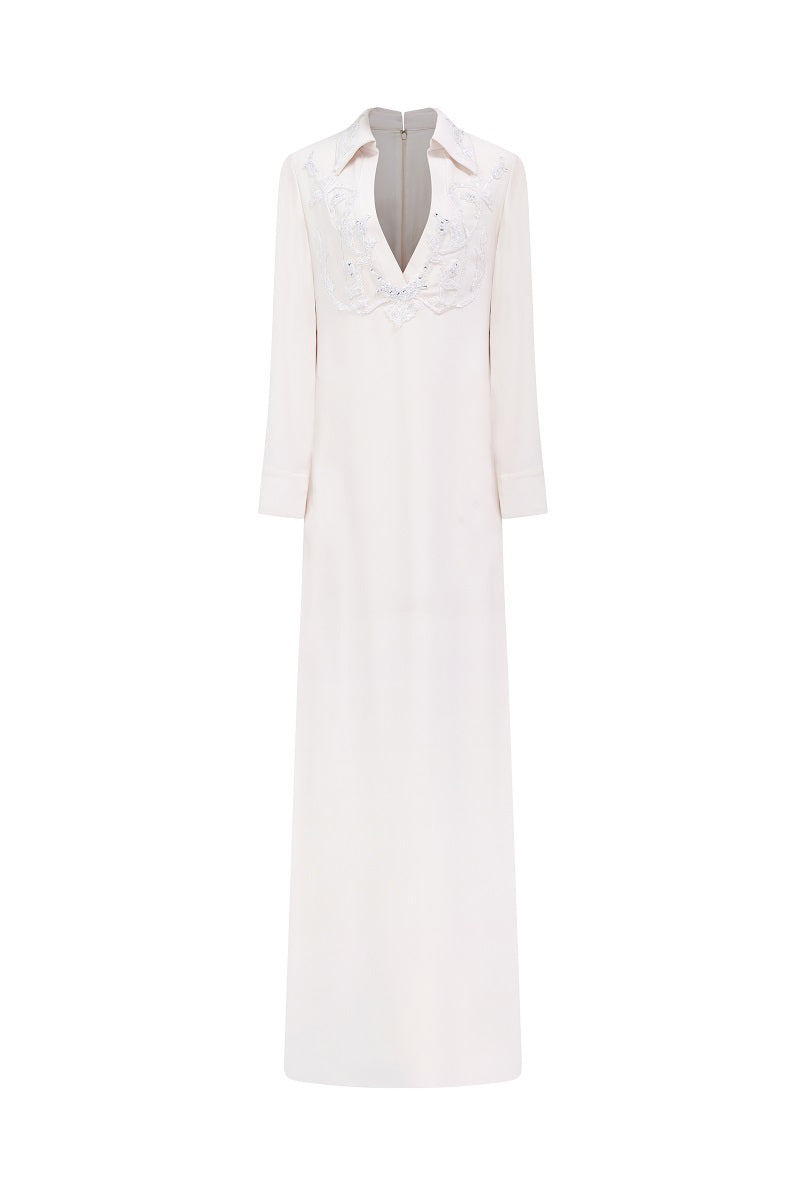 V-NECK SATIN DRESS IN WHITE