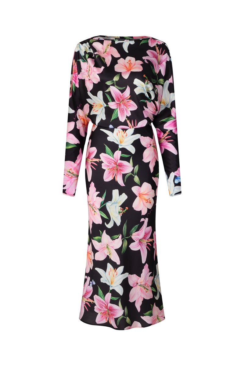Valenciani long sleeve midi dress in multicolor with a flowing design, perfect for casual or elegant occasions.