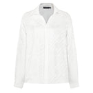 White silk shirt by Valenciani, showcasing a sleek, smooth fabric with a classic collar and button-front design.