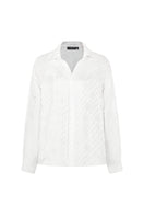 White silk shirt by Valenciani, showcasing a sleek, smooth fabric with a classic collar and button-front design.