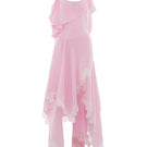 Valenciani CULT MIA X cowl neck maxi dress with lace trim and handkerchief hem, featuring a stylish and flowing silhouette.