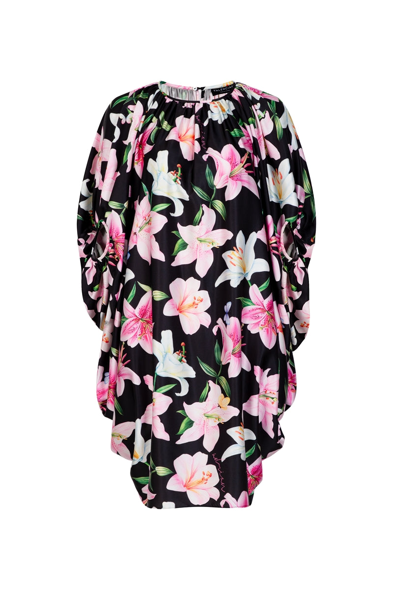 Multicolor balloon dress by Valenciani, mini dress with vibrant, flowing fabric and playful design, perfect for summer events.