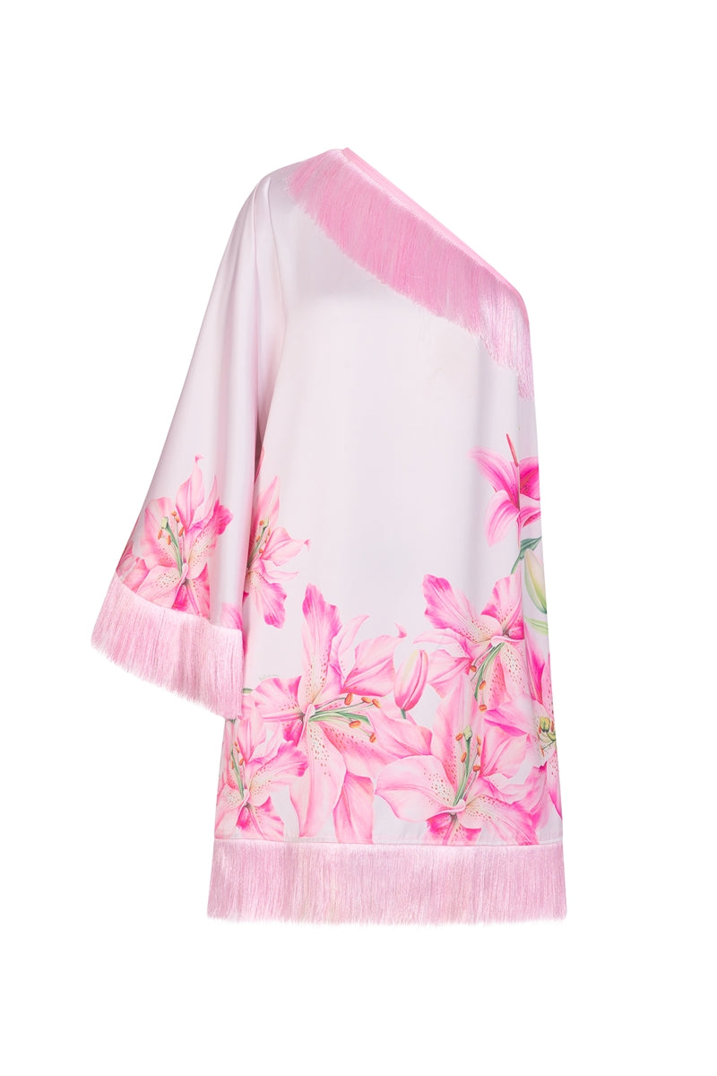 Valenciani pink one-shoulder mini dress showcasing a stylish and elegant design for fashionable occasions.